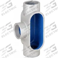 Conduit Outlet Body: Iron, 2 in Trade Size, T Body, 50 cu in Body Capacity, Threaded Hub (MPN T67). Key specifications — Finish: Zinc Plated with Powder Coated; For Use With: IMC; Brand: THOMAS & BETTS; Hub Style: Threaded.