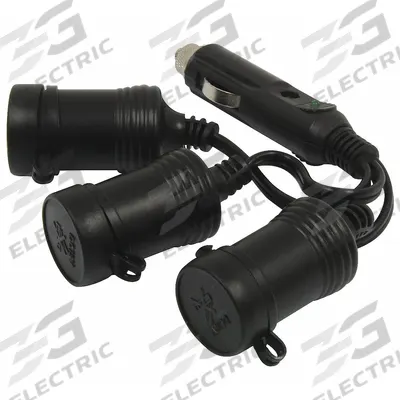 ROADPRO Cigarette Lighter Adapter: Power Splitter, 3 Connections, 4 in Cord Lg - 12V Auxiliary Splitters & Power Extenders