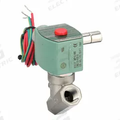 REDHAT Solenoid Valve: 2-Way, Normally Closed, 3/8 in Pipe Size, 110V AC/120V AC, Watertight (MPN 8210G036). Key specifications — Pipe Size: 3/8 in; Voltage: 120V AC; Brand: REDHAT; Coil Enclosure: Watertight.