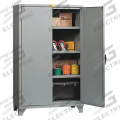 LITTLE GIANT Storage Cabinet: 60 in x 24 in x 78 in, Swing Handle & Keyed, 12 ga Panel Thick, Legs (MPN SSL3-A-2460). Key specifications — attr62698: Gray; attr62736: Welded; attr87895: Legs; attr62693: Assembled; attr62737: Stationary; attr62694: Adjustable; attr62695: Powder Coated; attr62696: Steel.
