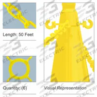 Traffic Cone Chain Connector Kit: Non-Reflective, Blank, 1 3/8 in Ht, Plastic, 5/8 in Wd, 4 in Dia (MPN 97402-KIT). Key specifications — Length: 50 ft; Brand: MR. CHAIN; Color: Yellow; For Use With Product Type: Traffic Cones; Legend: Blank; Material: Plastic; Includes: 50 ft of Durable 2 in Plastic Chain.