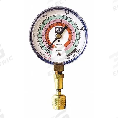 JB INDUSTRIES Low Side Gauge: Low Side Gauge, -14.7 psi to 500 psi, Non-Liquid Filled - Analog Low Side Compound Pressure Gauges