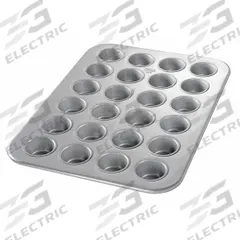 CHICAGO METALLIC Mini Muffin Pan: Aluminized Steel, 24 Slots, 12 7/8 in Overall Wd, 26 ga Gauge (MPN 45245). Key specifications — Pan Style: Muffin Pan; Brand: CHICAGO METALLIC; Color: Silver; Material: Aluminized Steel; NSF Certified: No; Number of Slots: 24.