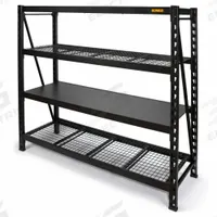 DEWALT Bulk Storage Rack: Standalone, Medium-Duty, 77 in x 24 in x 72 in, Wood, 4 Shelves (MPN DXST10000BLK). Key specifications — attr34632: Wood; attr34624: DEWALT; attr54762: Wood.