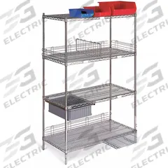 APPROVED VENDOR Wire Shelving Unit: 48 in x 24 in x 68 in, Dry, Split Sleeve, 4 Shelves, Silver (MPN CC2448C-SRP). Key specifications — attr15738: Silver; attr14157: Chrome; attr14150: Dry; attr5304: 4; attr14155: (2) Rigid; attr14158: Steel; attr14156: Polyurethane; attr36827: APPROVED VENDOR.