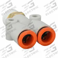 SMC Push-Fit Wye Fitting: 5/16 in OD x 5/16 in OD x 1/4 in Pipe x 5/16 in Pipe Size, White (MPN KQ2U09-02AS). Key specifications — Brand: SMC.