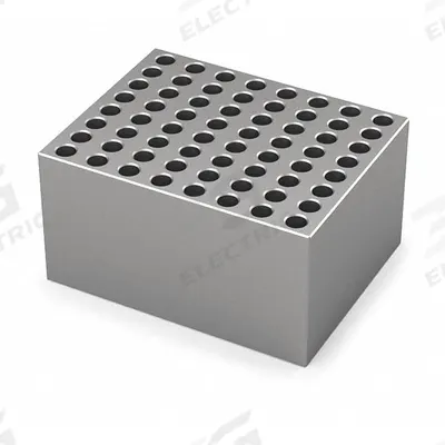 IKA Dry Block: Anodized Aluminum, 3 3/4 in Overall Wd, 3 in Overall Lg, 64 Wells - Dry Bath Blocks