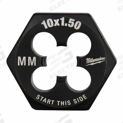 MILWAUKEE Hex Threading Die: M10x1.5 Metric, 1 in Hex Wd, Black Oxide Carbon Steel (MPN 49-57-5352) - Solid Hex Rethreading Dies