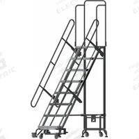 BALLYMORE Hybrid Ladder: 6.8 ft Platform Ht, Unassembled, Spring-Loaded Casters, Aluminum/Steel (MPN HY-LA-083212P-F). Key specifications — Brand: BALLYMORE; Color: Gray; Handrail Configuration: Double Handrails.