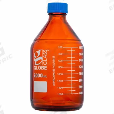 GLOBE SCIENTIFIC Media Bottle: 2 L, Screw-On, GL45, 160 mm, Amber, Closure Included - Glass Lab Media Bottles