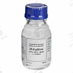 HACH Conductivity Standard Solution: 250 mL Volume, Liquid, 25 µS/cm, Glass, Bottle, Solution, 1 (MPN S51M013). Key specifications — Brand: HACH; Chemical Family Type: Solution; Concentration: 25 µS/cm; Container Material: Glass; Container Type: Bottle; Form: Liquid; Manufacturer Part Number: S51M013; Product Type: Conductivity Standard Solution.