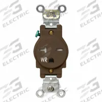 LEVITON Plugs and Receptacles: Single, 6-20, Brown, 250V AC, 20 A, 2 Pole / 3 Wire (MPN W5461-T00)