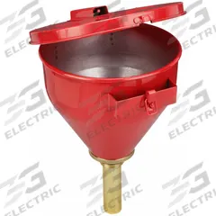 APPROVED VENDOR Safety Drum Funnel: Self Closing, Red / Red, 6 in, 10 3/4 in x 16 in (MPN 08207). Key specifications — Brand: APPROVED VENDOR; Funnel Material: Galvanized Steel; For Use With: Drums; Color: Red; Lid Type: Self Closing; Flame Arrester Ht: 6 in; Lid Type (sublevel): Lidded.
