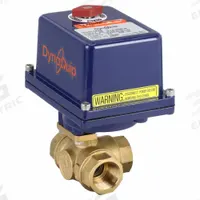 DYNAQUIP CONTROLS Electrically Actuated Three-Way Ball Valve: 1 in, Brass, 120V AC, L Flow (MPN EYHG5AUE25). Key specifications — Included Mounting: ISO 5211 Actuator Mounting Pad; Brand: DYNAQUIP CONTROLS; Actuator Features: Position Indicator.