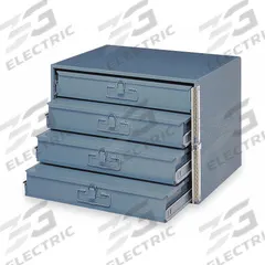 Sliding Drawer Cabinet: 20 in x 15 3/4 in x 15 in, 4 Drawers, 0 Dividers, Gray, Glide, Assembled (MPN 303-95-D950). Key specifications — Cabinet Color: Gray; Includes Dividers: No; Drawer Inside HxWxD: 3 in x 18 in x 12 in; Stackable: Yes; Number of Compartments per Drawer: 24; Brand: DURHAM MFG.