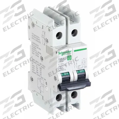 SCHNEIDER Miniature Circuit Breaker: 15 A Amps, 14kA at 120/240V AC, Screw Clamp - C-Curve, 2-Pole UL489 DIN Rail-Mount Miniature Circuit Breakers