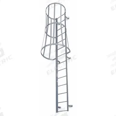 COTTERMAN Fixed Ladder with Safety Cage: 16 ft Overall Ht, 26 in Overall Wd, Steel, 17 Rungs (MPN M17SC C1). Key specifications — Brand: COTTERMAN; Assembly: Assembled; Number of Sections: 3.
