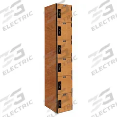 HALLOWELL Box Locker: 12 in x 18 in x 72 in, 6 Tiers, 1 Units Wide, Solid, Padlock Hasp, Light Wood (MPN PHL1282-6A-FA). Key specifications — Locker Color: Light Wood; Door Type: Solid; Includes Number Plates: Yes; Brand: HALLOWELL; Assembled: Assembled; Color Family: Wood.