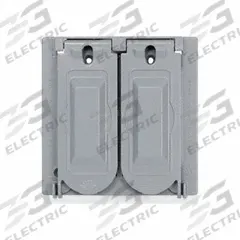 LEVITON Weatherproof Cover: Aluminum, GFCI, 2 Gangs, 4 3/4 in Overall Ht, 4 9/16 in Overall Wd, 3R (MPN WM2V-GY). Key specifications — Brand: LEVITON; Color: Gray; Compatible with Product Type: Single Receptacles; Compatible with Series: GFCI; Mounting Orientation: Vertical.