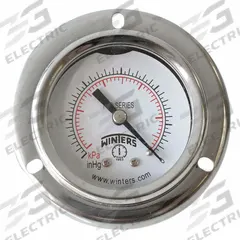 WINTERS Panel-Mount Pressure Gauge: Front Flange, 0 psi to 60 psi, 2 in Dial, 1/8 in NPT Male, PFQ (MPN PFQ2436-DRY-2FF). Key specifications — Accuracy: ±2.5%; Brand: WINTERS; Vibration Resistance Properties: Field-Fillable; Gauge Wetted Parts: Brass / Bronze.