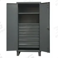 DURHAM MFG Storage Cabinet: 36 in x 24 in x 78 in, Swing Handle & Padlock Hasp, 12 ga Panel Thick (MPN HDCD243678-7B95). Key specifications — Cabinet Color: Gray; Method of Construction: Welded; Base Type: Legs; Assembled: Assembled; Mobility: Stationary; Adjustable Shelves: Adjustable; Cabinet Finish: Powder Coated; Cabinet Material: Steel.