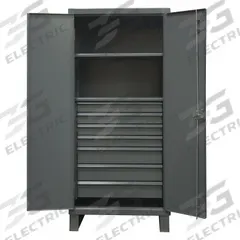 DURHAM MFG Storage Cabinet: 36 in x 24 in x 78 in, Swing Handle & Padlock Hasp, 12 ga Panel Thick (MPN HDCD243678-7B95). Key specifications — Cabinet Color: Gray; Method of Construction: Welded; Base Type: Legs; Assembled: Assembled; Mobility: Stationary; Adjustable Shelves: Adjustable; Cabinet Finish: Powder Coated; Cabinet Material: Steel.