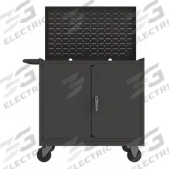 APPROVED VENDOR Steel Mobile Workstation with Louvered Storage: 42 1/2 in x 24 1/2 in, Steel, Gray (MPN 3112-32B-LU-5PO-95). Key specifications — Included Components: Handle on Side; Assembly: Fully Assembled; Brand: APPROVED VENDOR.