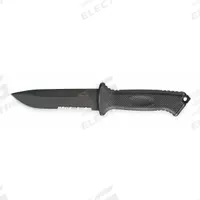 GERBER Fixed Blade Knife: Serrated, 9 3/4 in Overall Lg, Stainless Steel, Rubber, 4 3/4 in Blade Lg (MPN 22-41121). Key specifications — attr307498: Yes; attr307493: Rubber; attr307491: Stainless Steel; attr324881: GERBER.