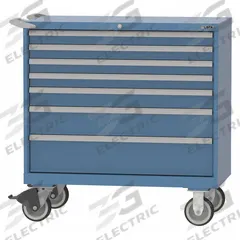 LISTA Modular Drawer Cabinet: 40 1/4 in x 22 1/2 in x 43 1/4 in, 7 Drawers, Tubular, Adj Dividers (MPN HS07-0701A-MBKABB). Key specifications — Cabinet Color: Bright Blue; Base Type: Casters; Drawer Inside Height: (4) 2 in; Drawer HxWxD: (4) 2 in x 36 in x 18 in; Work Surface Material: Steel; Drawer Handle Type: Tubular; Cabinet Material: Steel; Number of Compartments per Drawer: (1) 18.