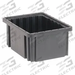QUANTUM STORAGE SYSTEMS Divider Box: 0.15 cu ft, 10 7/8 in x 8 1/4 in x 5 in, Lid Not Included (MPN DG91050CO). Key specifications — Includes Dividers: Dividers Not Included; Includes Lid: Lid Not Included; Material: Plastic; Color: Black; Brand: QUANTUM STORAGE SYSTEMS.