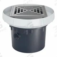 ZURN Floor Drain: 5 in Overall Dia, 5 in Grate Size, 4 in Nominal Pipe Size, Solvent Weld, PVC (MPN EZ-PV4-ST-SS). Key specifications — Color: Silver; Connection Type: Solvent Weld; Brand: ZURN; Includes: Stainless Mesh Screen.