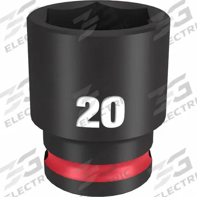 MILWAUKEE Standard Impact Socket: 3/8 in Drive Size, Metric, 20 mm Socket Size, 6-Point - 3/8" Drive Impact Sockets