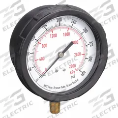 APPROVED VENDOR Industrial Pressure Gauge: Black, 0 psi 400 psi, 4 in Dial, 1/4 in NPT Male, Bottom (MPN 4EFF9). Key specifications — Brand: APPROVED VENDOR; Case Color: Black; Accuracy: ±2-1-2%; Pressure Range: 0 psi 400 psi; Gauge Wetted Parts: Brass / Bronze.