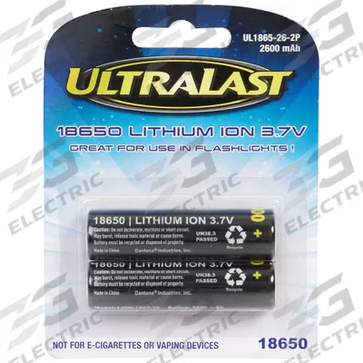 ULTRALAST Rechargeable Battery: 18650 Battery Size, Lithium Ion, 3.7V DC
