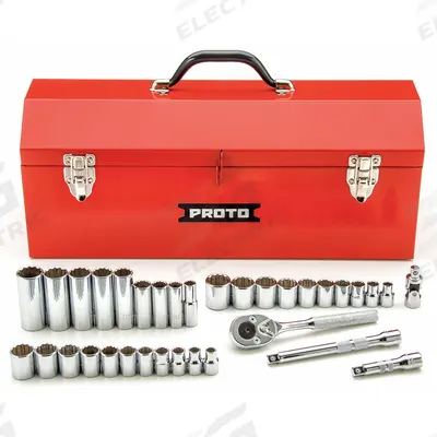 PROTO Socket Wrench Set: 3/8 in Drive, 34 Piece, 12-Point - SAE & Metric Socket Sets with Drive Tools
