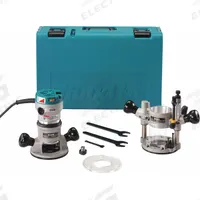 MAKITA Router: Mid-Size, Fixed and Plunge Base, 2.25 hp, Variable Speed, 24,000 RPM, Std Double Grip (MPN RF1101KIT2). Key specifications — attr326433: Soft-Start; attr241172: Router; attr217717: 120V AC; attr217680: MAKITA.