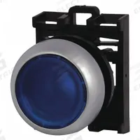 EATON Flush Push Button: Blue, 22 mm Mounting Size, Non-Metallic, Momentary (MPN M22-DL-B). Key specifications — Brand: EATON; Action: Momentary; Series: M22; Push Button Material Type: Non-Metallic.
