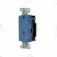 HUBBELL Receptacle: Decorator Duplex, 5-20, Blue, 125V AC, 20 A, 2 Pole / 3 Wire (MPN DR20STBLTR)