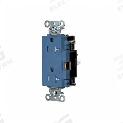 HUBBELL Receptacle: Decorator Duplex, 5-20, Blue, 125V AC, 20 A, 2 Pole / 3 Wire (MPN DR20STBLTR) - General Purpose Receptacles