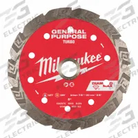MILWAUKEE Diamond Saw Blade: Block/Brick/Concrete/Pavers/Roof Tile, 5 in Blade Dia., Wet/Dry, Turbo (MPN 49-93-9105). Key specifications — attr1097734: Wet/Dry; attr1097738: Masonry Saw; attr1097751: MILWAUKEE.