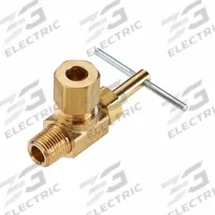 PARKER Needle Valve: Angle Valve Body, Brass, Screw-In Bonnet, 1/4 in Pipe Size, Compression x MIP (MPN NV104C-6-4). Key specifications — For Media: Water; Standards: ISO 9001; Brand: PARKER; Valve Series: NV; Connection Gender - Side 2: Male; Connection Gender - Side 1: Female; Connection Type - Side 1: Compression; Connection Type - Side 2: IPS.
