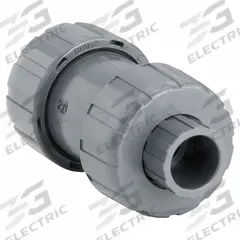 HAYWARD Check Valve: Ball, Inline Valve Body, PVC, 1/2 in Pipe Size, True Union Socket/NPT, Std, PVC (MPN TC10050STE). Key specifications — Ball Material: PVC; Brand: HAYWARD.
