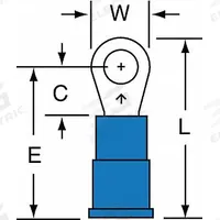 3M Ring Terminal: Blue, Vinyl Insulation, #6 Stud Size, 16 AWG to 14 AWG Wire Sizes, 1,000 V (MPN MVU14-6R/SK). Key specifications — attr1308027: 3M.