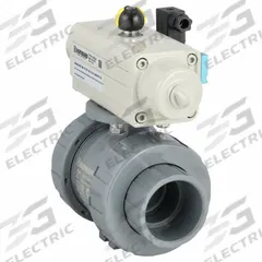 HAYWARD FLOW CONTROL Pneumatically Actuated Two-Way Ball Valve: 2 in, CPVC, Air to Spring (MPN PSSTBH220STVA9). Key specifications — Brand: HAYWARD FLOW CONTROL; Connection Gender - Side 1: Female; Actuator Features: Position Indicator; Actuator Operation: Air to Spring; Actuator Series: PSS; Connection Gender - Side 2: Female; Connection Type - Side 1: True-Union Socket/True-Union NPT; Connection Type - Side 2: True-Union Socket/True-Union NPT.