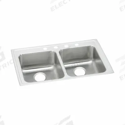 JUST MANUFACTURING Bowl Drop-In Sink: 37 in Overall Lg, 22 in Overall Wd, 5 1/2 in Bowl Dp - Two-Bowl Counter-Mounted Kitchen & Bar Sinks without Faucets
