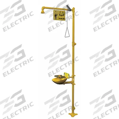 BRADLEY Shower with Eyewash: Floor Mnt, Uncovered, Plastic Bowl, Galvanized Steel Pipe - Floor-Mount Showers with Eyewash