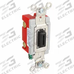 HUBBELL Wall Switch: Locking Switch, Double Pole, Maintained, Black, 120/277V AC, 20 A (MPN HBL1222L). Key specifications — Illuminated: No; Voltage Rating: 120/277V AC.