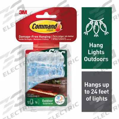 COMMAND Cord Clip: 1 Points per Hook, Clear, 1 11/32 in Overall Ht, 5/8 in Overall Wd - Outdoor Decorative & Utility Adhesive-Backed Hooks