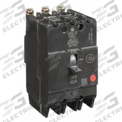 GE Molded Case Circuit Breaker: 40 A Amps, 14kA at 277/480V AC, Fixed, Lug, ABC (MPN TEY340). Key specifications — Series: TEY; Max. AIR Rating: 14kA at 277/480V AC; Instantaneous Trip: Fixed; Terminal Connection: Lug; Phase Connection: ABC.
