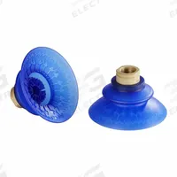 SCHMALZ Vacuum Pad Assembly: Bellows, 1.5 Folds, 3/8 in NPT, 91 mm Pad Dia, Elastodur ED, Blue, 85 A (MPN 10.01.42.00018). Key specifications — attr1019101: 10.01.42.00018; attr1019103: SCHMALZ; attr1019107: 85 A.